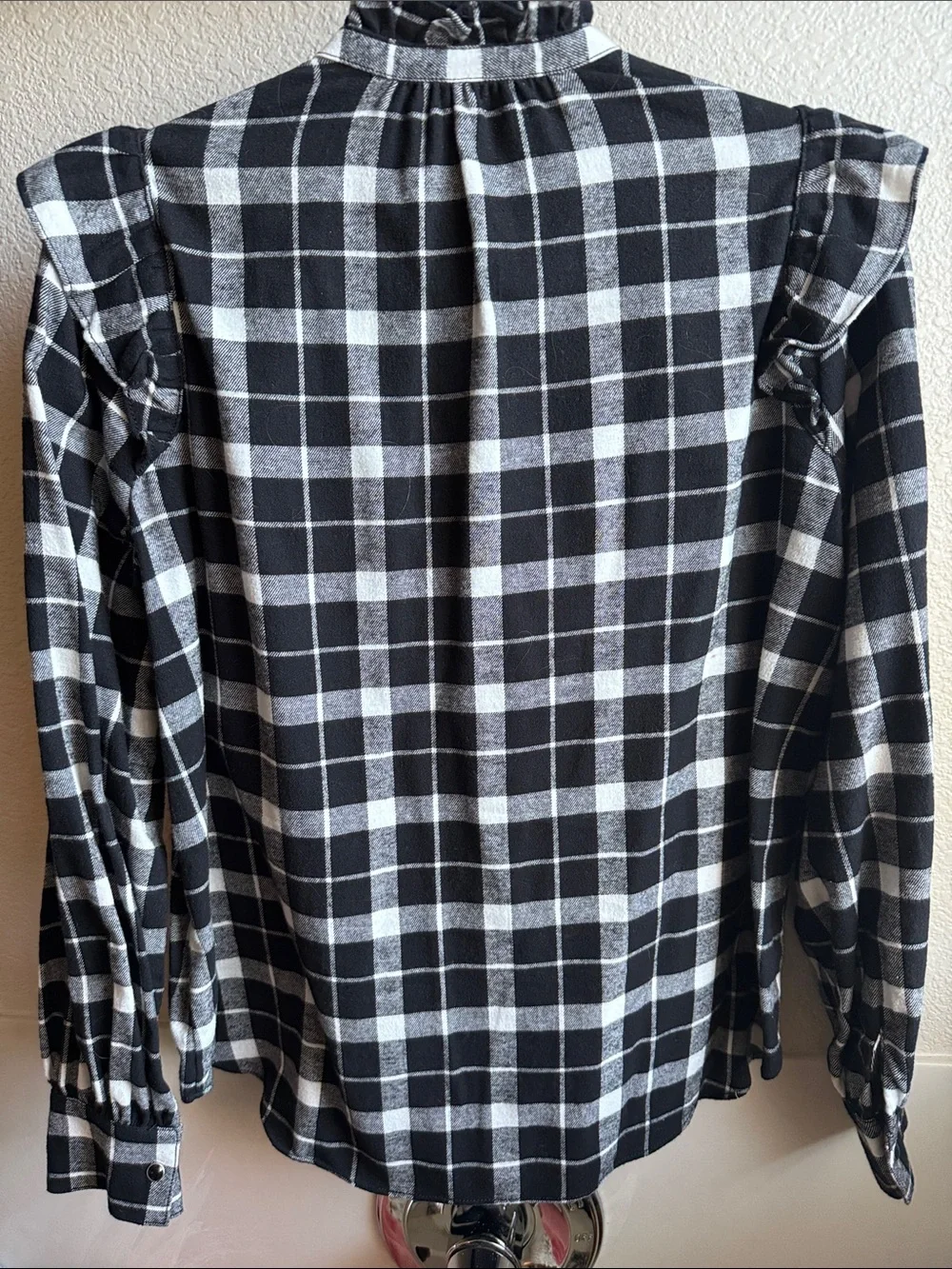 Kate Spade Live Colorfully Black Plaid Long Sleeve Button Up Shirt